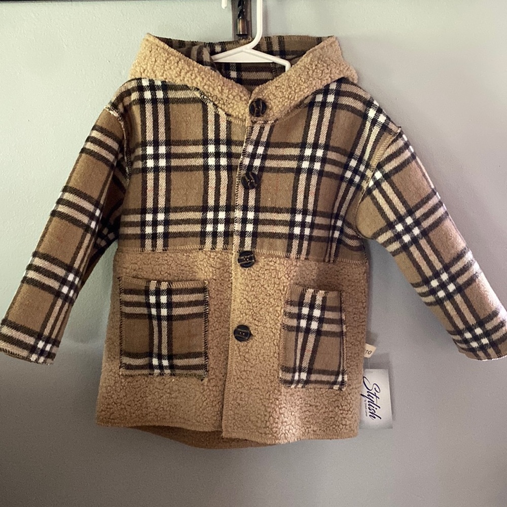 Kids handcrafted plaid and Sherpa jacket
